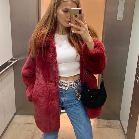 Red Faux Fur Coat - Picture 2 of 11